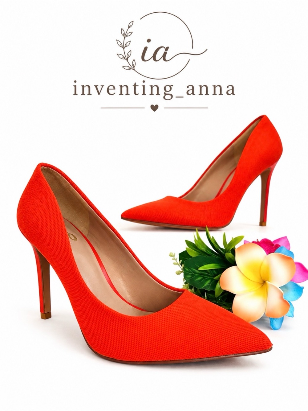 MIX NO. 6 Vibrant Orange/Red Pointed Toe 4” Heel Shoes size 6.5